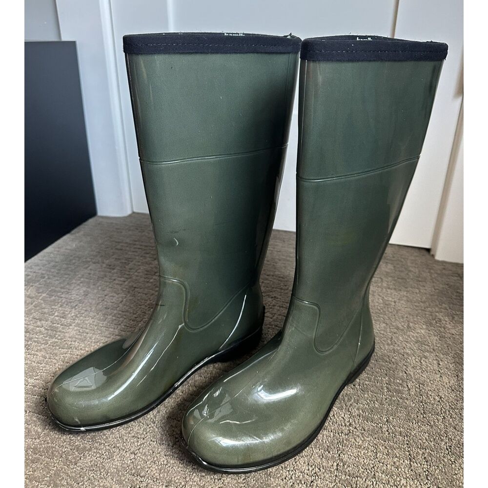 Kamik Women's Tall Rain Boots Sz 8 Glossy Green Waterproof Weatherproof